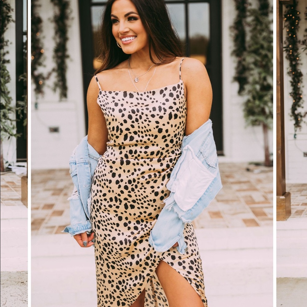 Leopard print satin midi dress